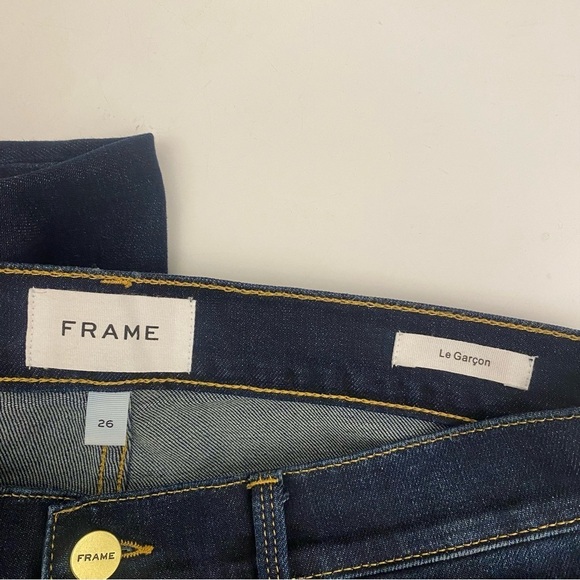 FRAME Denim || Le Garçon Straight Mid-Rise Boyfriend Jean Freeman Dark Wash 26 - Picture 7 of 10
